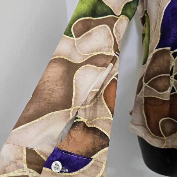 FLORIA size Medium retro Italian Button Up Shirt Psychedelic 70s Disco Colorful - Picture 5 of 11